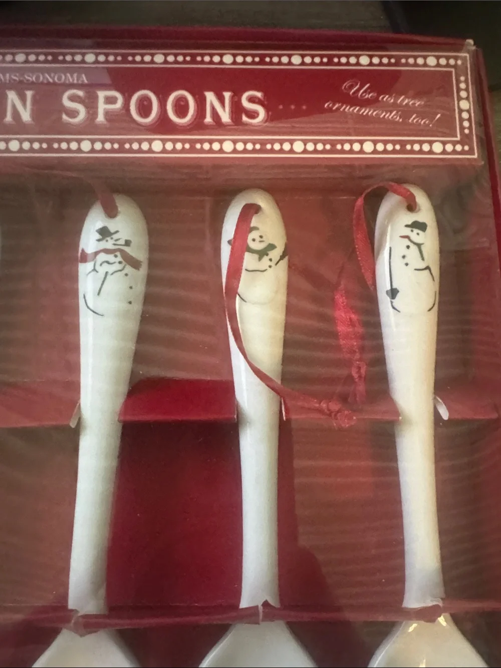 Williams Sonoma White Snowman Ceramic Spoon Set